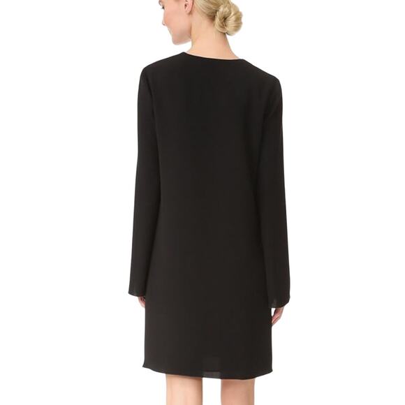 EUC Theory Ulyssa Admiral Bell Sleeve Crepe Dress W/ Pockets Black Size Medium - Picture 4 of 16